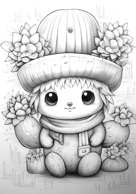 un dibujo de un panda con flores