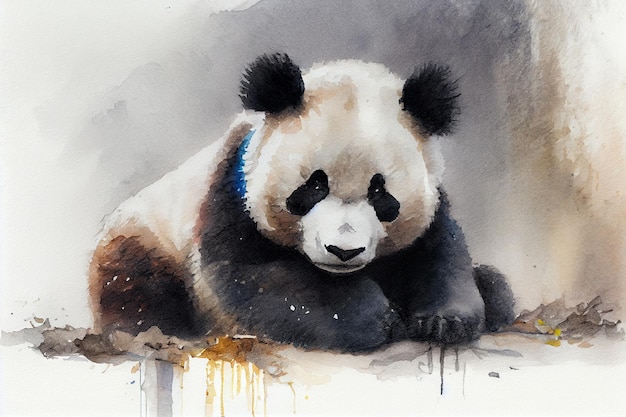 Dibujo de panda con un poco de acuarela generativa ai.