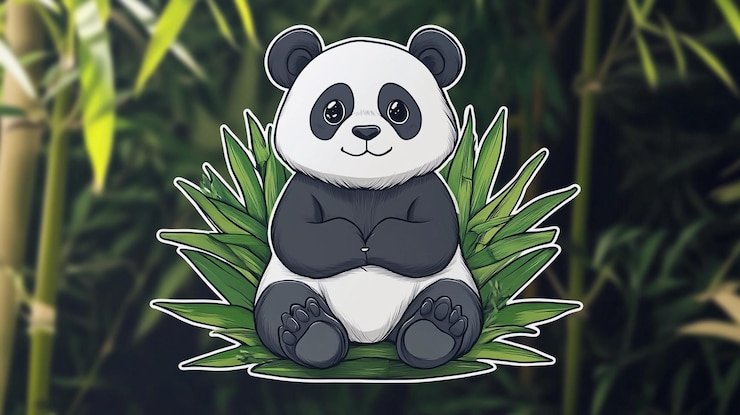 Foto un dibujo de un panda sentado en el césped con un panda sentada en el cesuro