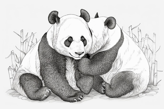 Un dibujo de pandas con uno de ellos diciendo 'pandas'