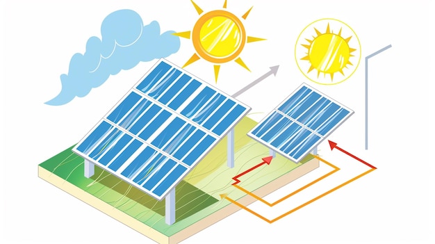 un dibujo de paneles solares con las palabras energía solar en la parte superior