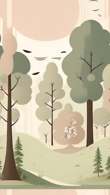 Dibujo panorámico del bosque de verano sereno