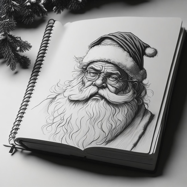 Un dibujo de un Papá Noel en un libro.