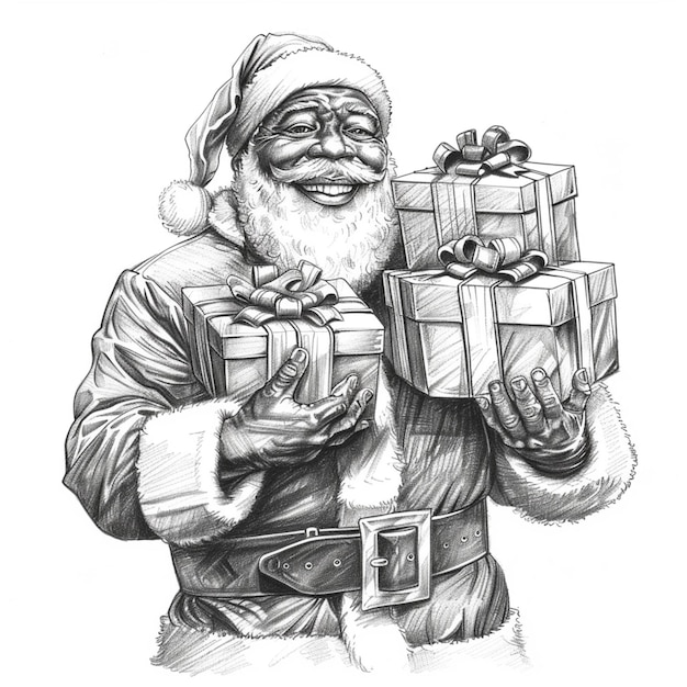 un dibujo de un Papá Noel sosteniendo dos regalos generativo ai