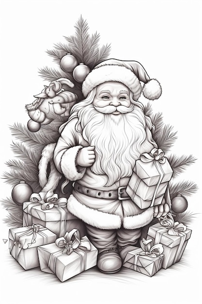 un dibujo de un Papá Noel sosteniendo un regalo en su mano generativo ai