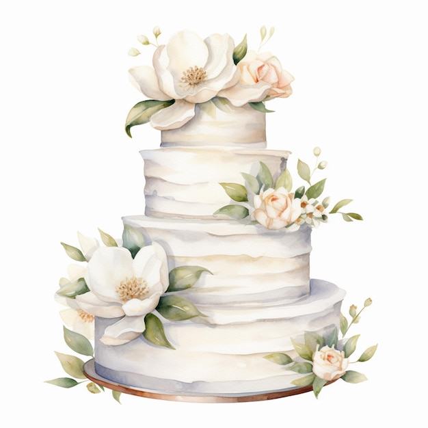 un dibujo de un pastel de boda con flores en él