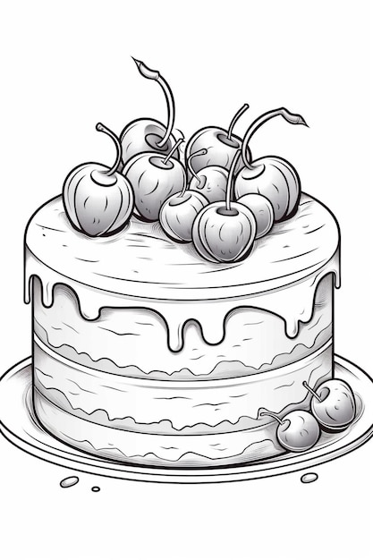 un dibujo de un pastel con cerezas encima ai generativo