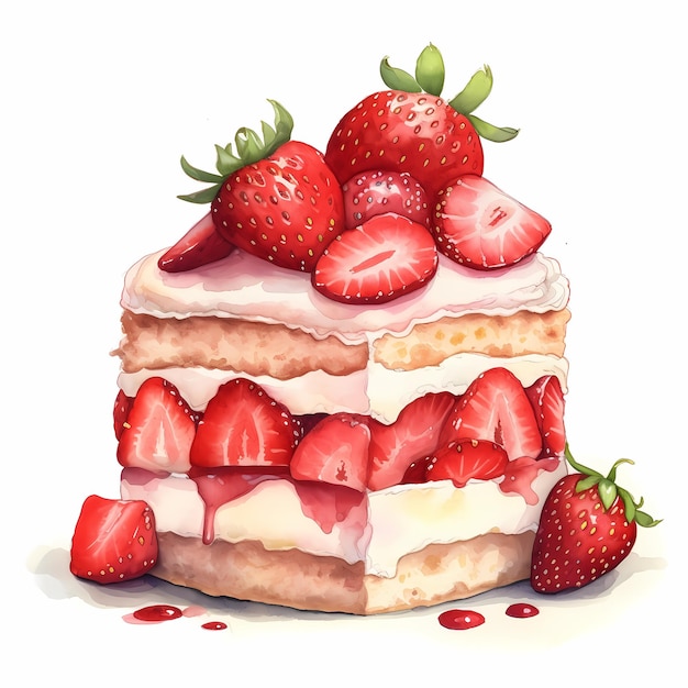 Un dibujo de un pastel con fresas encima