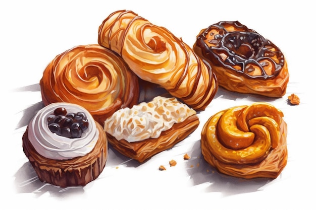 Un dibujo de pasteles de la panadería francesa.