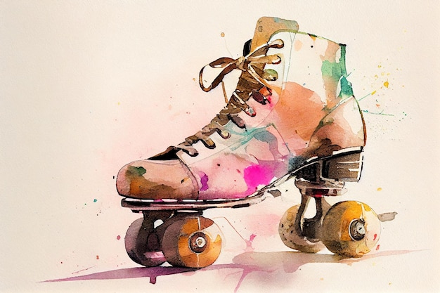 Foto dibujo de patines retro con un poco de acuarela generativa ai