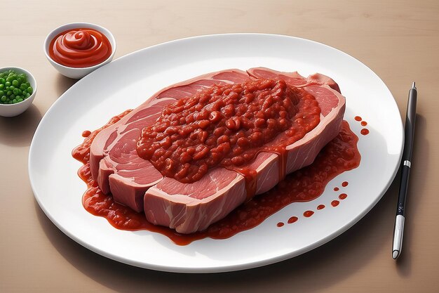 Un dibujo de un pedazo de carne con salsa en él generativo ai