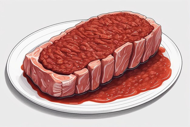 Foto un dibujo de un pedazo de carne con salsa en él generativo ai