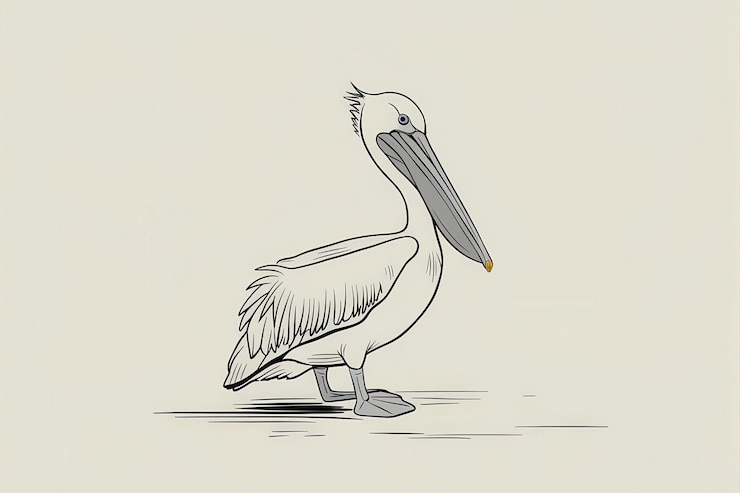 Foto un dibujo de un pelícano con un pico amarillo