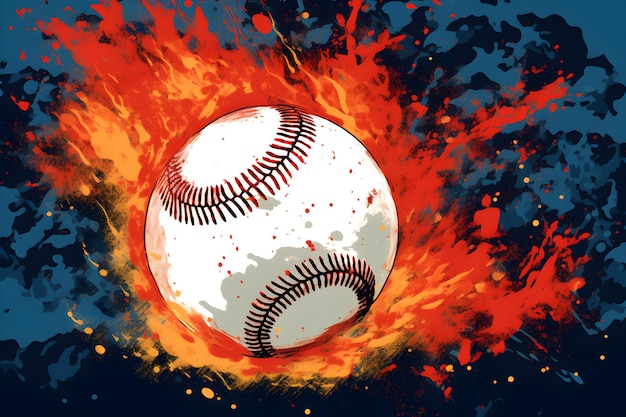 Un dibujo de una pelota de béisbol con la palabra "fuego" en ella