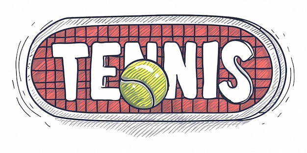 un dibujo de una pelota de tenis con la palabra tenis en ella