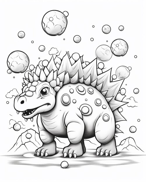 un dibujo de un pequeño dinosaurio con burbujas que salen de él