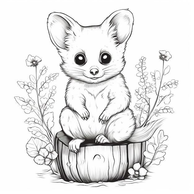 un dibujo de un pequeño gatito sentado en la parte superior de un barril de madera generativo ai