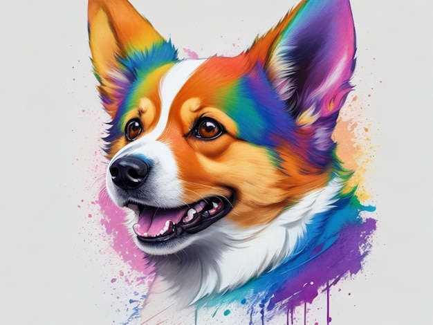 Dibujo de perro corgi salpicaduras de pintura acuarela AI generado