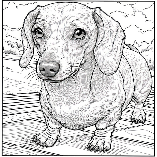 Dibujo de perro Dachshund Página de libro para colorear