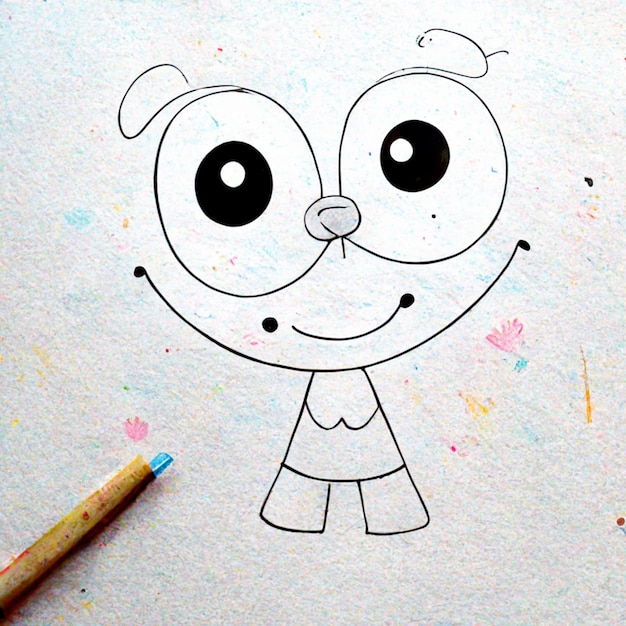 Foto dibujo de un perro de dibujos animados con una gran sonrisa en una hoja de papel generativo ai