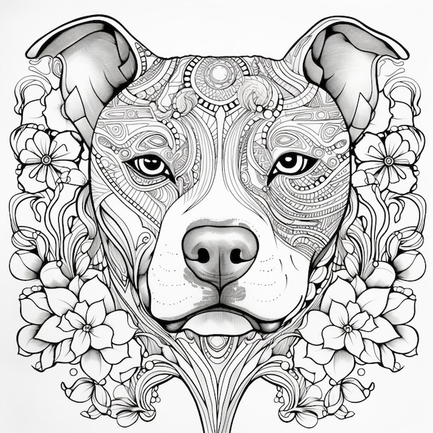 Foto un dibujo de un perro con un diseño floral en su cara generativa ai