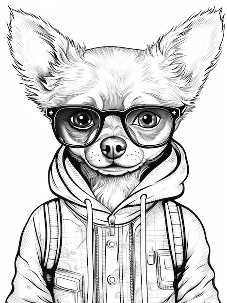 un dibujo de un perro con gafas y una chaqueta ai generativa