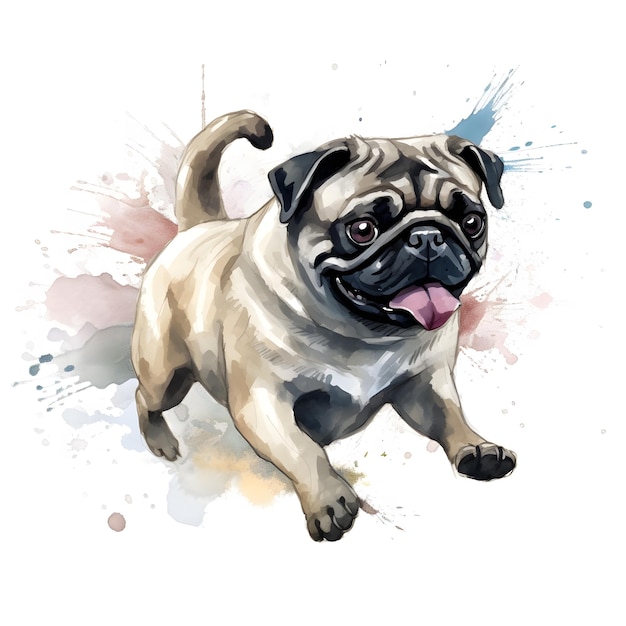 Un dibujo de un perro pug con la lengua afuera.