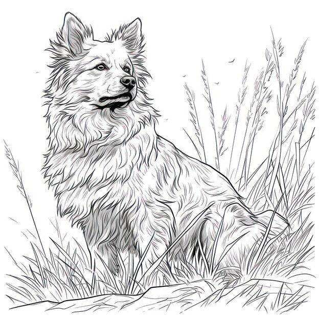 Dibujo de perro Spitz finlandés Página de libro para colorear