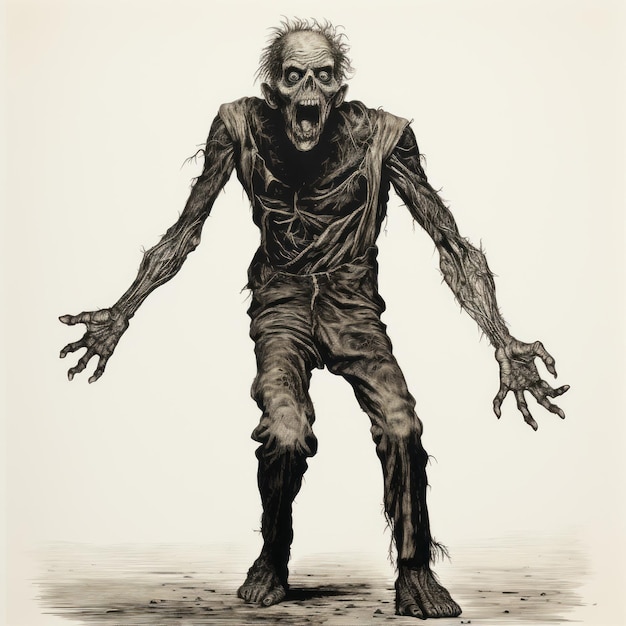Foto dibujo de personajes de gritty horror comics estilo walking dead