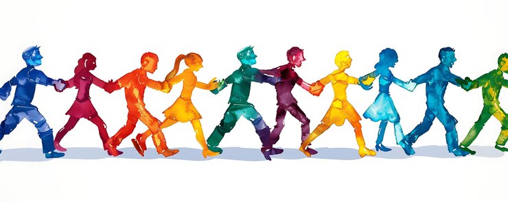 Foto un dibujo de personas que se toman de la mano con uno que se sostiene