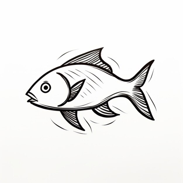 Foto dibujo de pescado inspirado en el grabado en madera sobre un fondo blanco