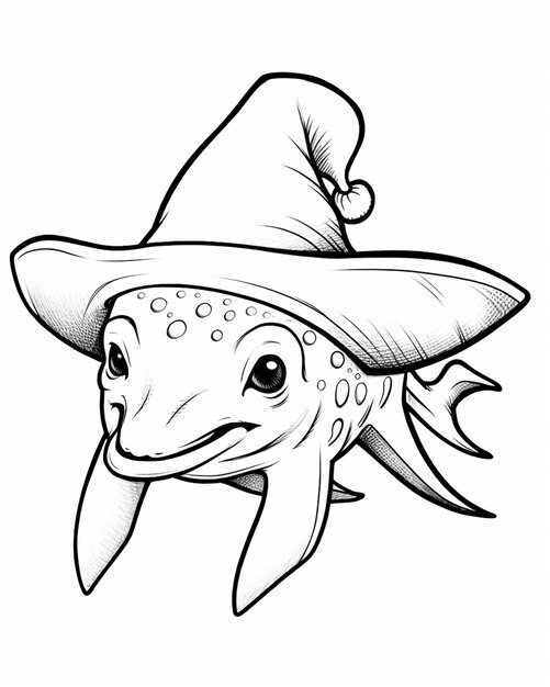 Foto un dibujo de un pez de dibujos animados con un sombrero de bruja generativo ai