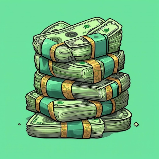 un dibujo de una pila de dinero con un fondo verde