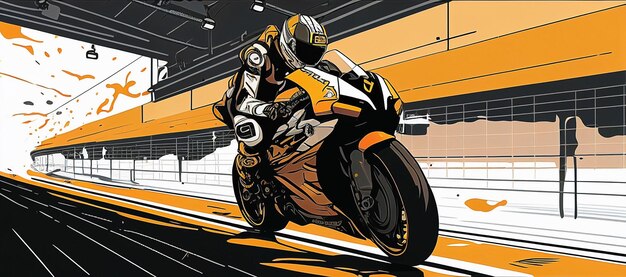 Dibujo de un piloto de motos con el número 9 en la espalda.