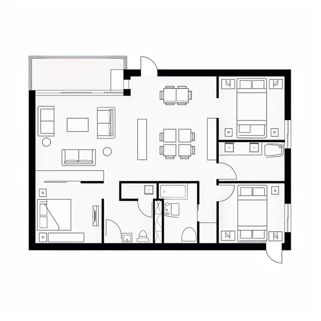 Foto un dibujo de un plano de piso de un apartamento de dos dormitorios generativo ai