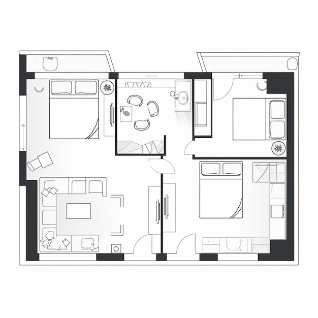 un dibujo de un plano de piso de un pequeño apartamento generativo ai