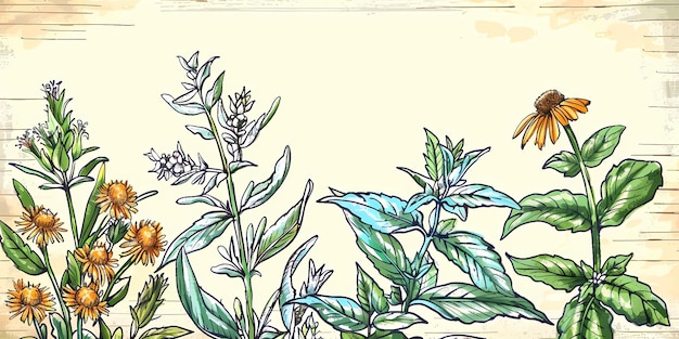 un dibujo de una planta con flores y hojas