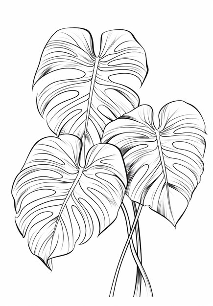 un dibujo de una planta con hojas grandes en ella generativo ai