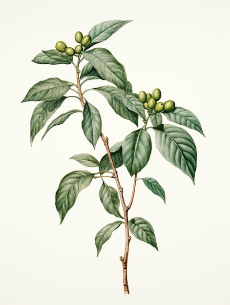 Foto un dibujo de una planta con hojas verdes y la palabra fruta