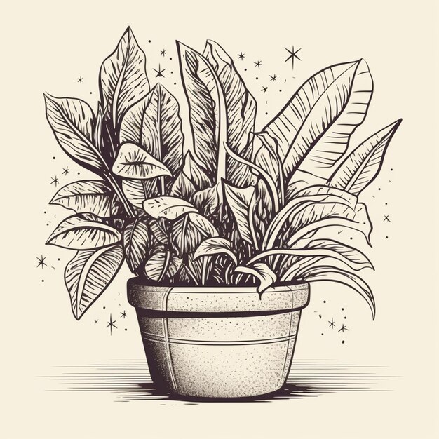 Un dibujo de una planta en maceta con una estrella en la parte superior