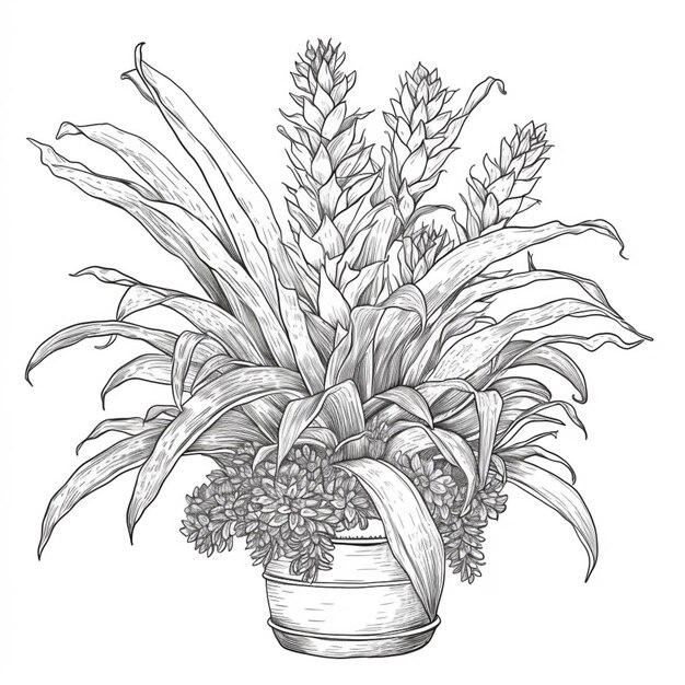 Foto un dibujo de una planta en maceta con flores en ella generativa ai