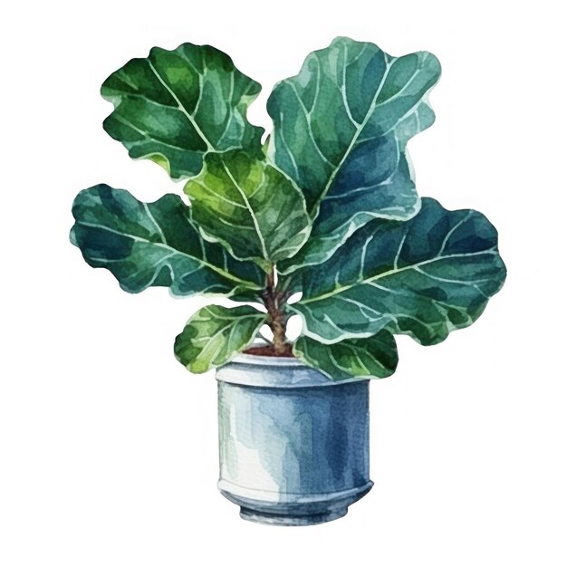 un dibujo de una planta en maceta con una hoja verde.