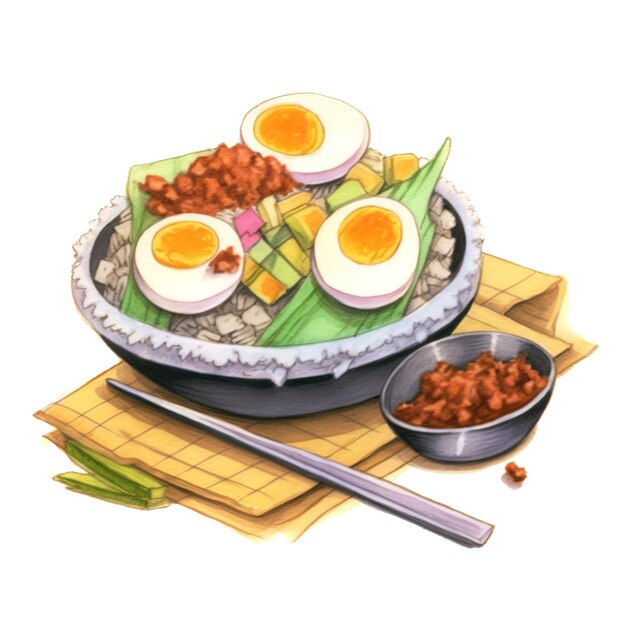 Un dibujo de un plato de comida con una cuchara al lado que dice "huevo".