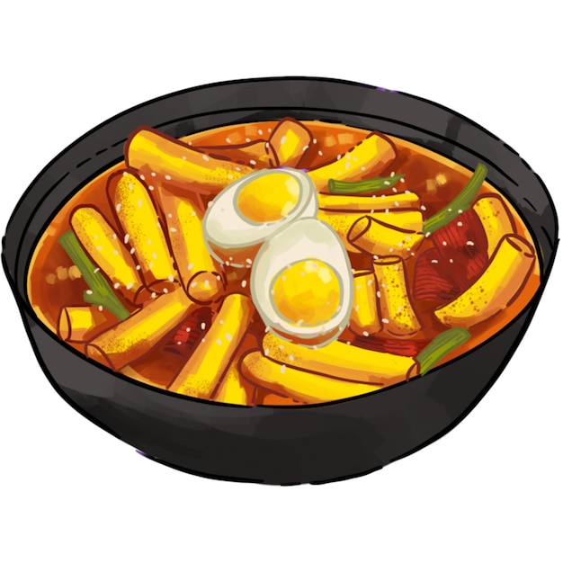 un dibujo de un plato de comida con un huevo y salchichas