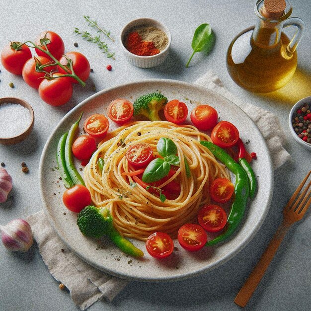 Foto dibujo de un plato de espagueti y un cuenco de pasta