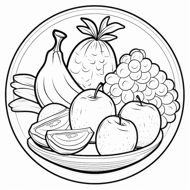 un dibujo de un plato de fruta con un ai generativo de plátano