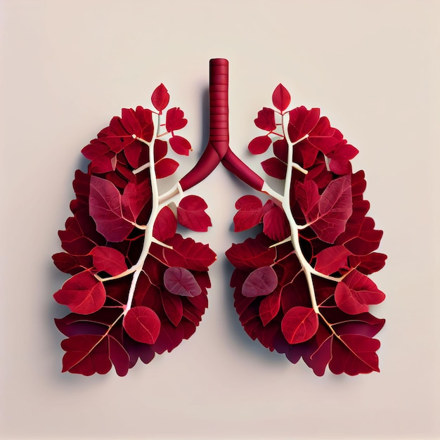 Un dibujo de un pulmón con hojas.
