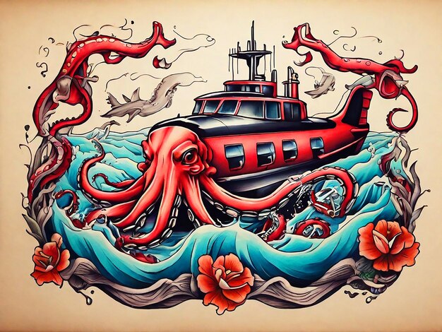 Foto un dibujo de un pulpo rojo con las palabras pulpo en él