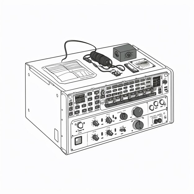 Foto un dibujo de una radio con un cable y un receptor de radio generativo ai