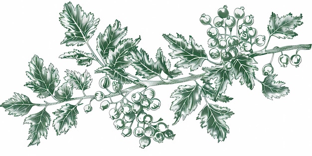 un dibujo de una rama con hojas verdes y la palabra bayas